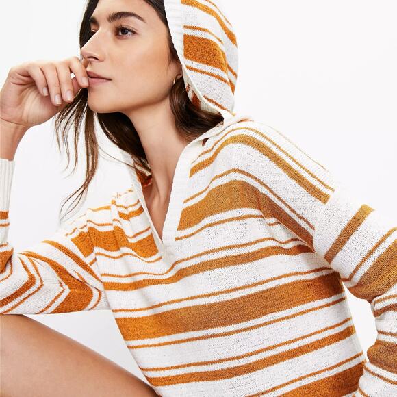 Ann Taylor LOFT Beachy Stripe Knit Hooded Pullover - Picture 1 of 10